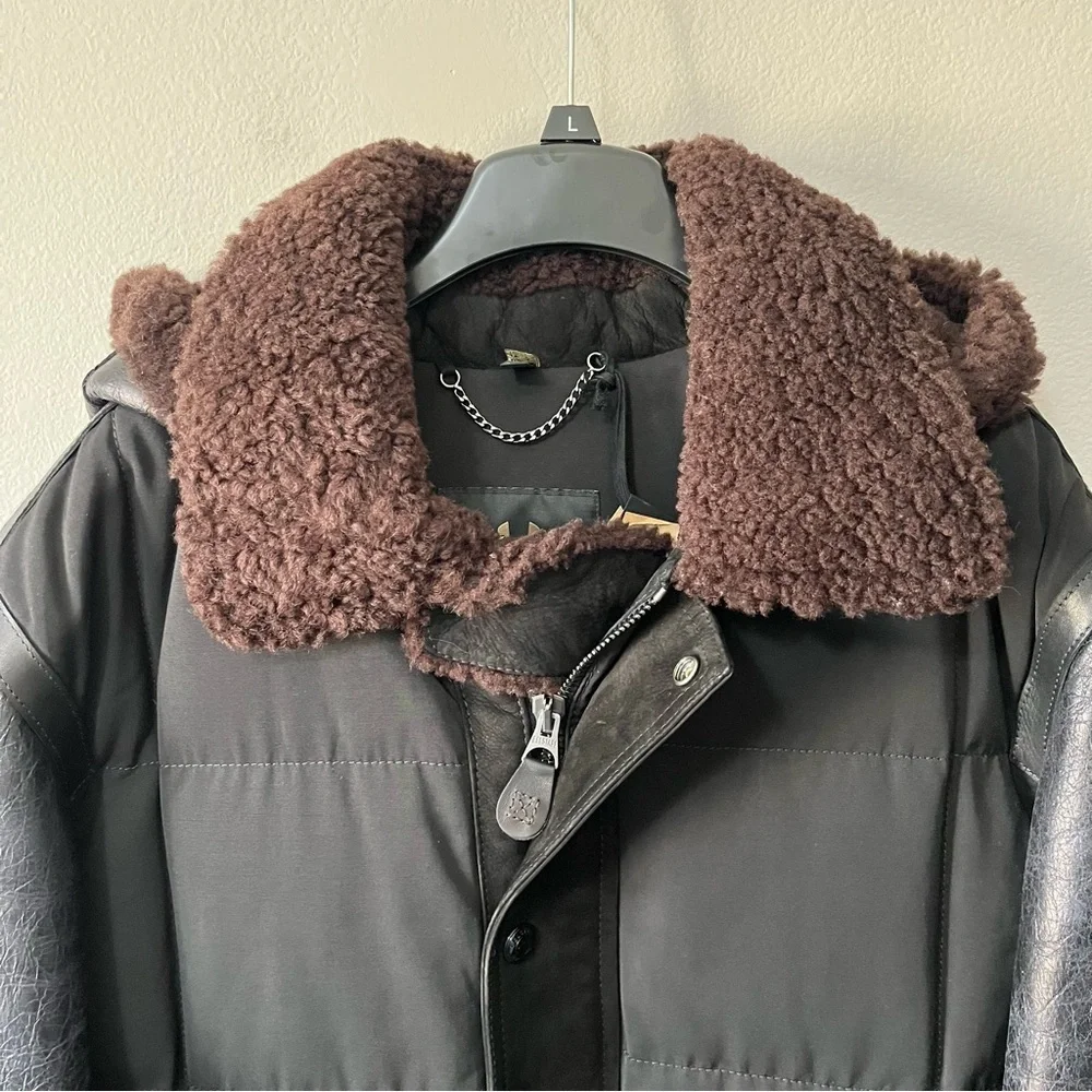 Belstaff NWT Men's Genuine Leather Goose Down Alpine Parka Black Brown Size XL